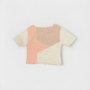 Anne Klein Knitwear Colorblock Pastel Geometric Top M/L Vintage Short Sleeve